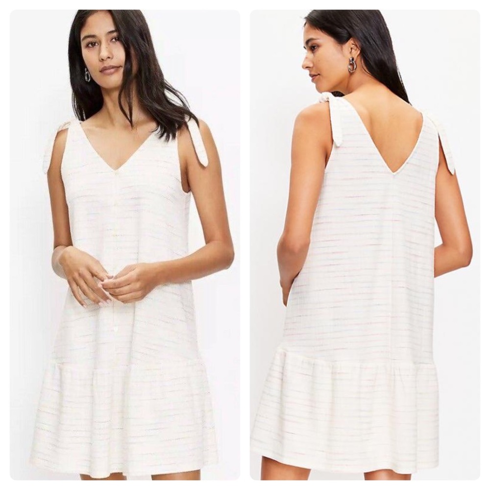 LOFT bow strap button flounce dress NWT